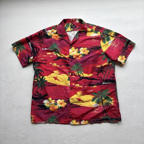 Year In Year Out Other - Year In Year Out Hawaiian Shirt Mens XXL Red Tropical Sunset Palm Tree Aloha